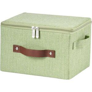 Fabric storage bin with zipper lid foldable closet organizer box with handles